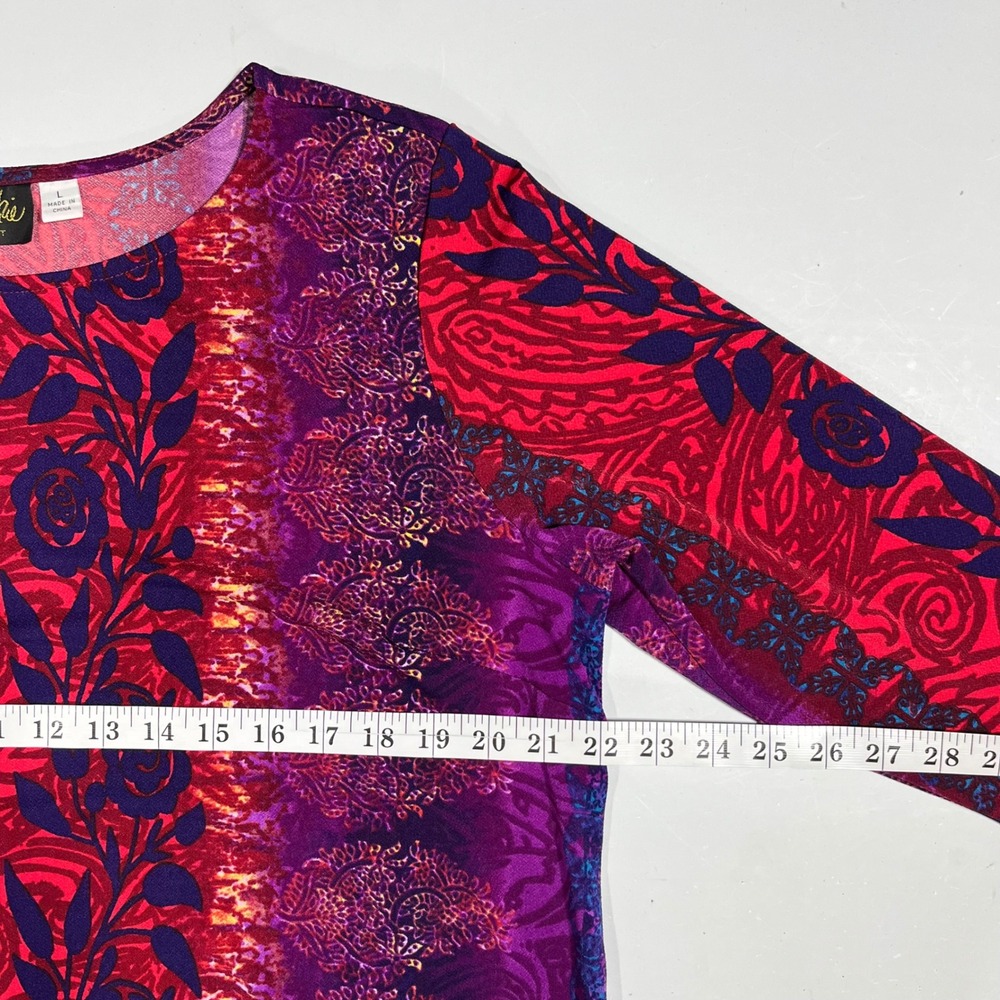Bob Mackie Artsy Boho Lagenlook Floral Paisley Long Sleeve Top Womens Large - Picture 5 of 9
